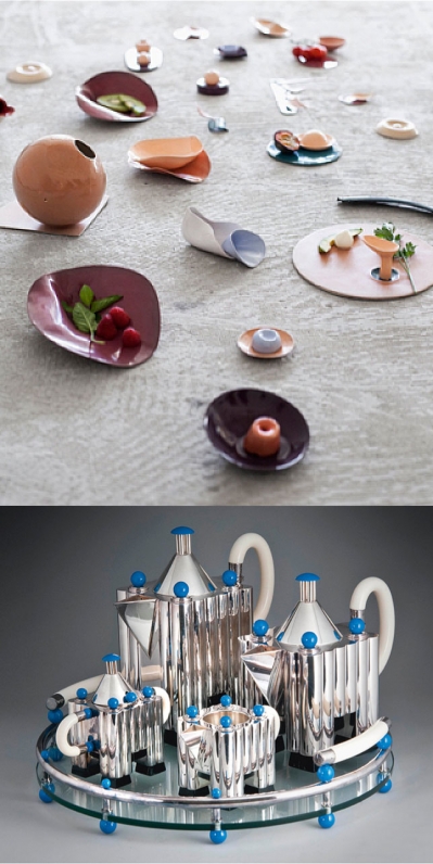 Dining Toys van Roxanne Brennen (boven) en de ontwerpwedstrijd van de firma Alessi (onder)